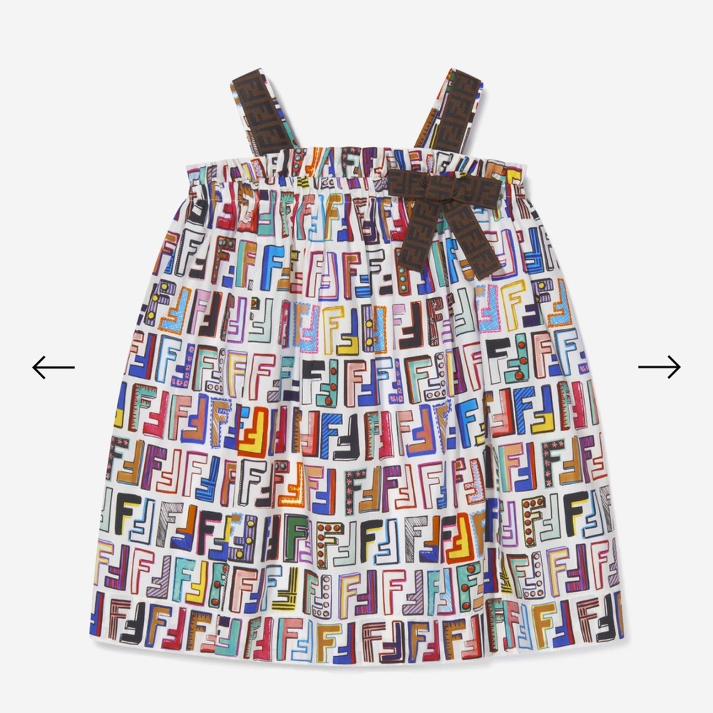 Kids Fendi Colorful Logo Print Dress with Bow